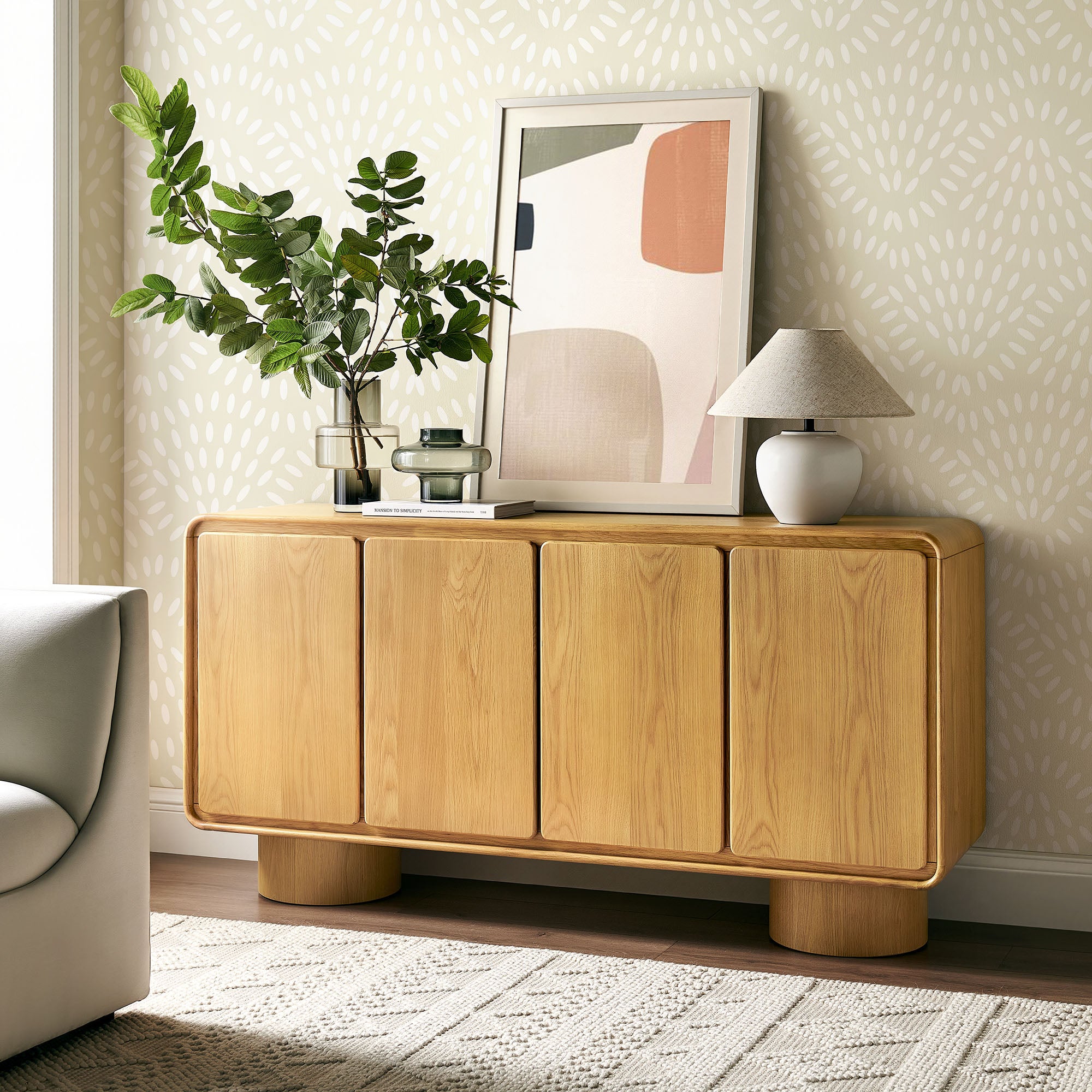 Lumo 4-Door Curved Wood Accent Cabinet