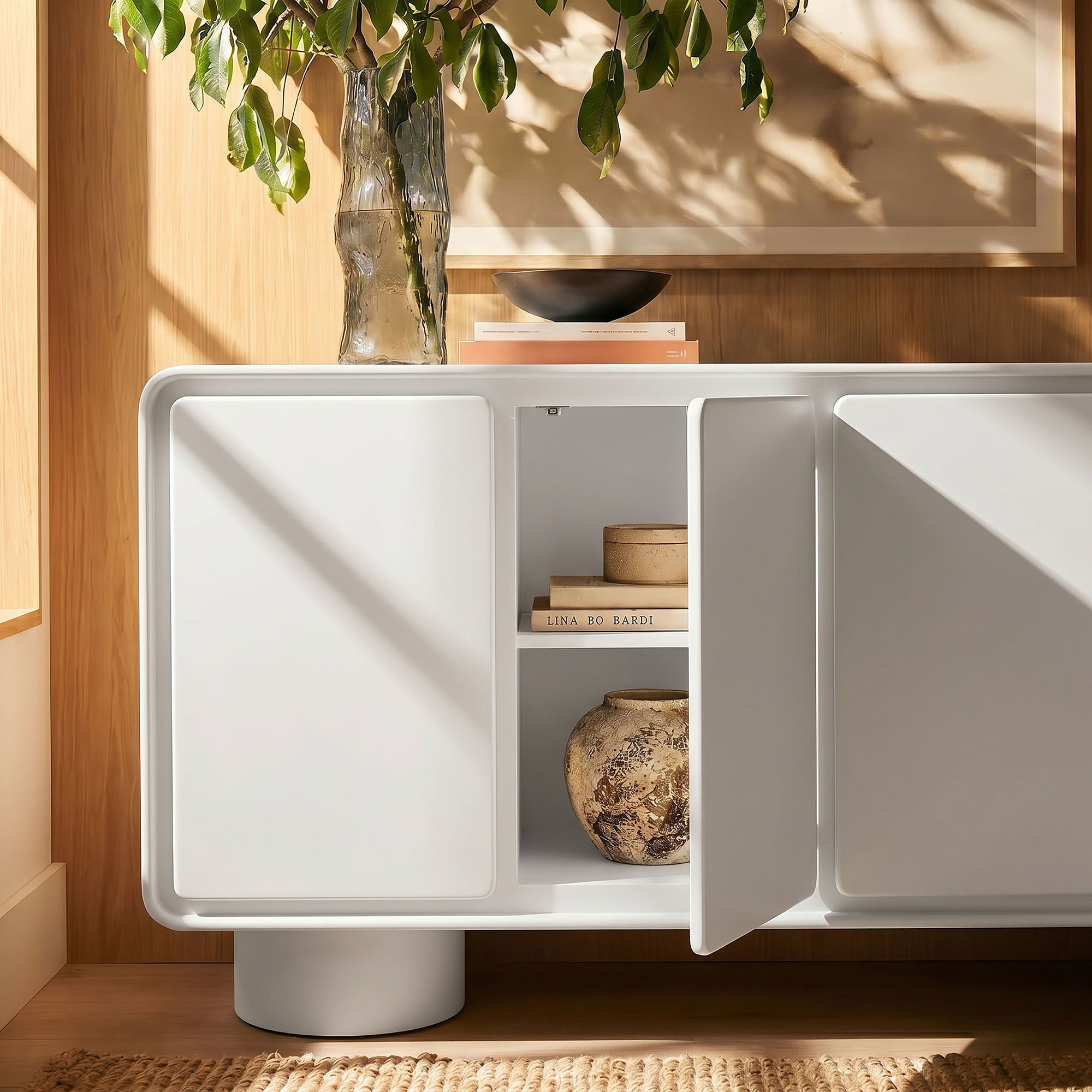 Lumo 4-Door Curved Wood Accent Cabinet