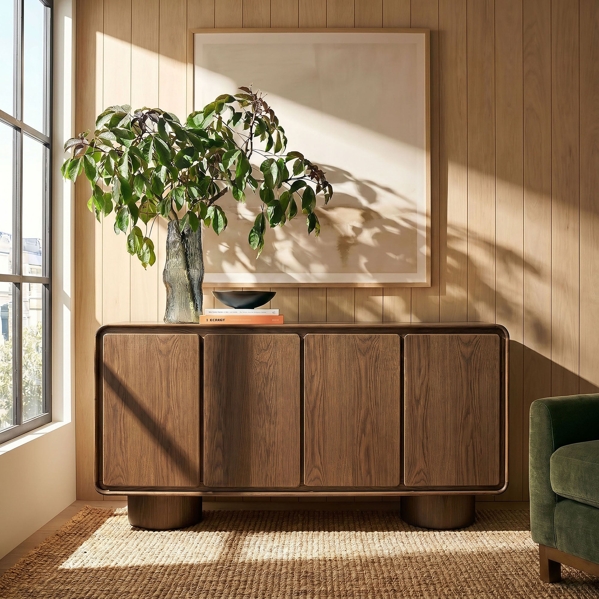 Lumo 4-Door Curved Wood Accent Cabinet