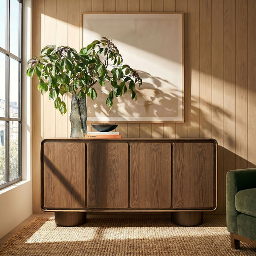 Lumo 4-Door Curved Wood Accent Cabinet