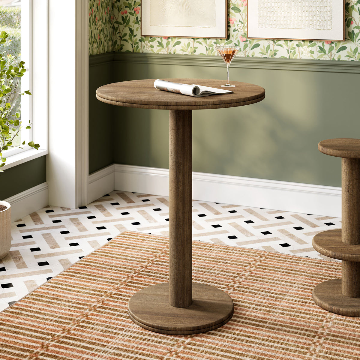 Neo 31 Inch Round Indoor - Outdoor Patio Patio Wood Bar Table