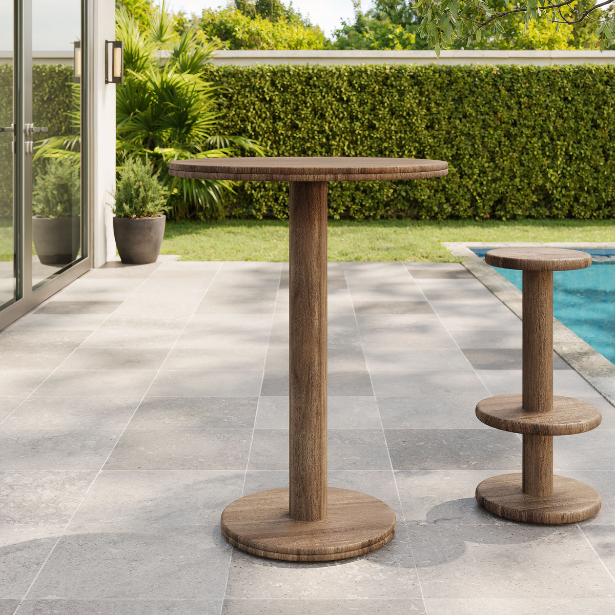 Neo 31 Inch Round Indoor - Outdoor Patio Patio Wood Bar Table