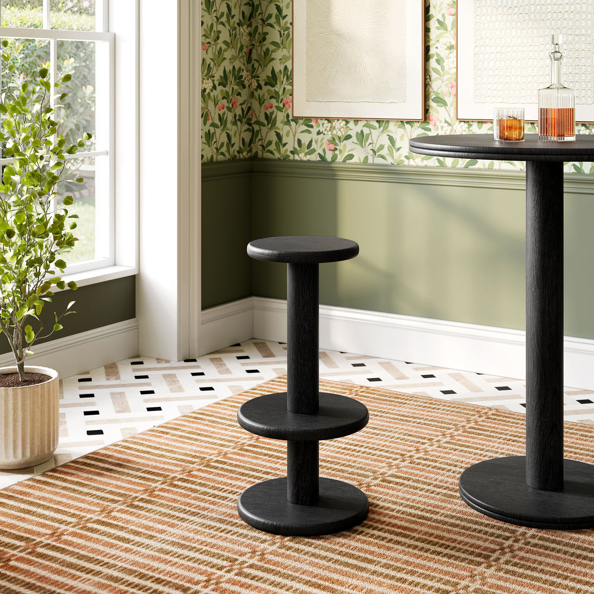 Neo 15 Inch Round Indoor - Outdoor Patio Patio Wood Bar Stools