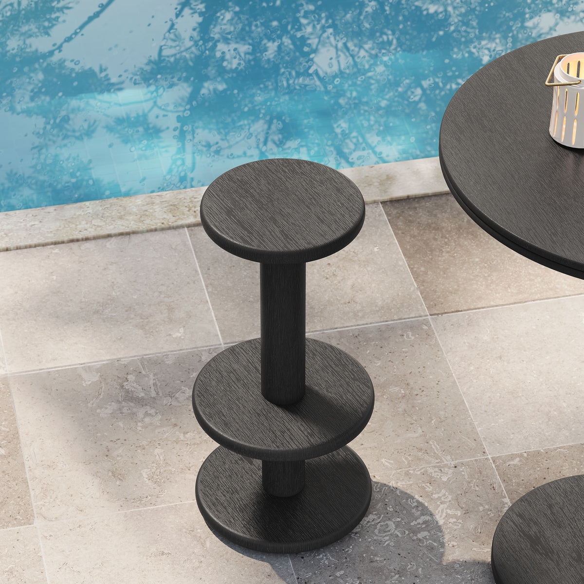 Neo 15 Inch Round Indoor - Outdoor Patio Patio Wood Bar Stools