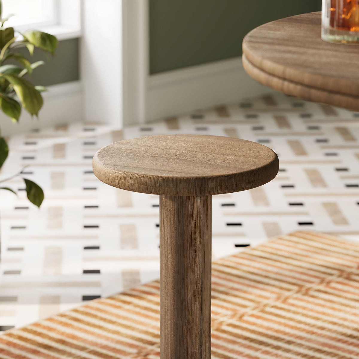 Neo 15 Inch Round Indoor - Outdoor Patio Patio Wood Bar Stools