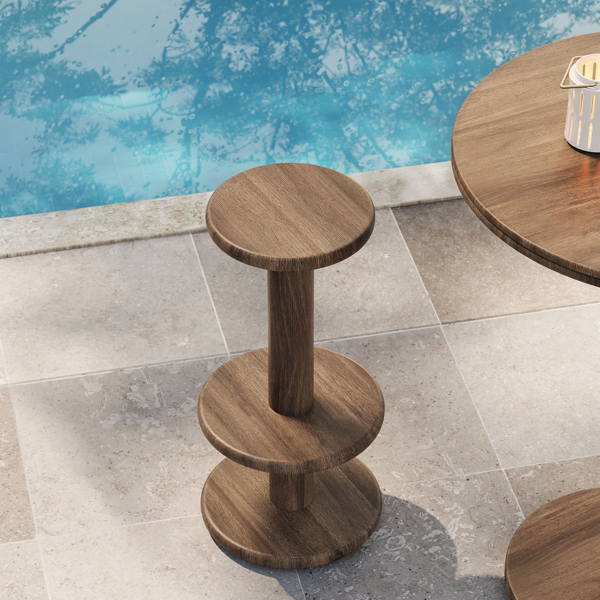 Neo 15 Inch Round Indoor - Outdoor Patio Patio Wood Bar Stools