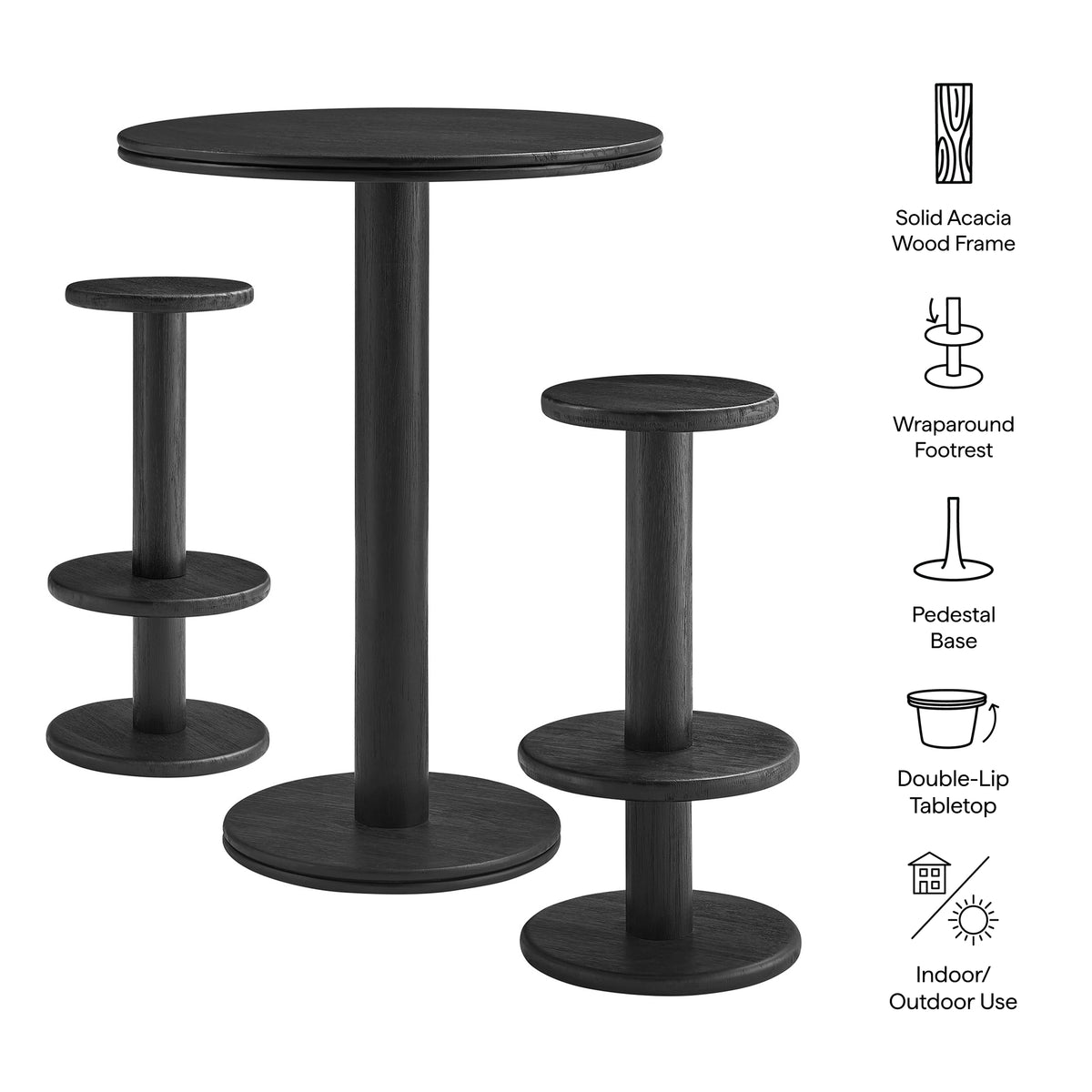 Neo 3-Piece Round Indoor - Outdoor Patio Patio Wood Bar Table And Stool Set
