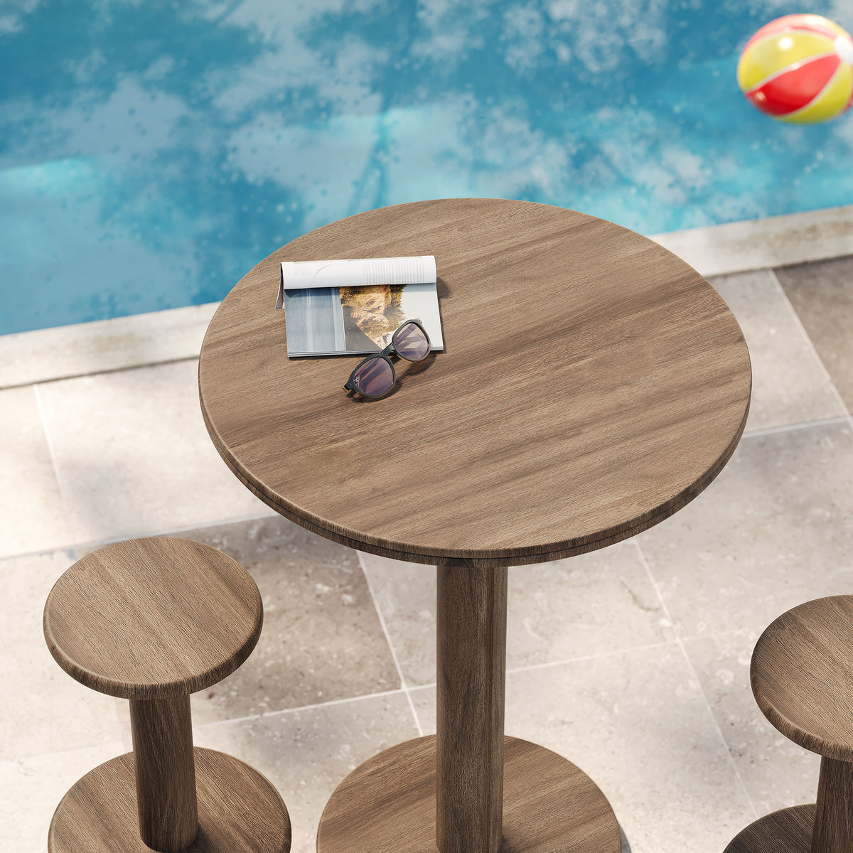 Neo 3-Piece Round Indoor - Outdoor Patio Patio Wood Bar Table And Stool Set
