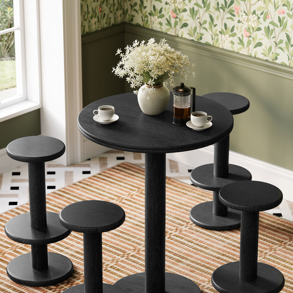 Neo 5-Piece Round Indoor - Outdoor Patio Round Patio Bar Table And Stool Set