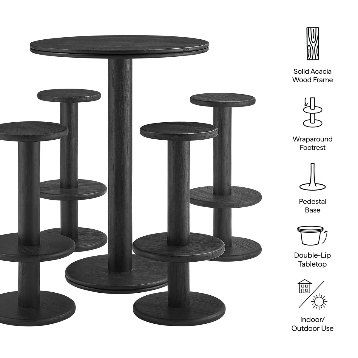 Neo 5-Piece Round Indoor - Outdoor Patio Round Patio Bar Table And Stool Set