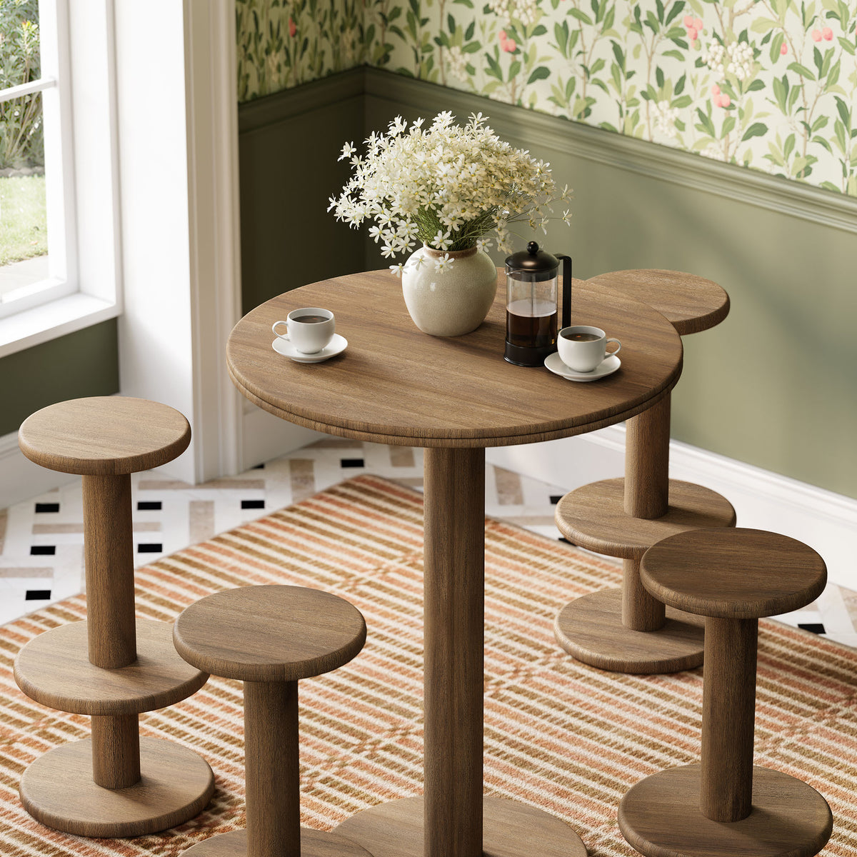Neo 5-Piece Round Indoor - Outdoor Patio Round Patio Bar Table And Stool Set