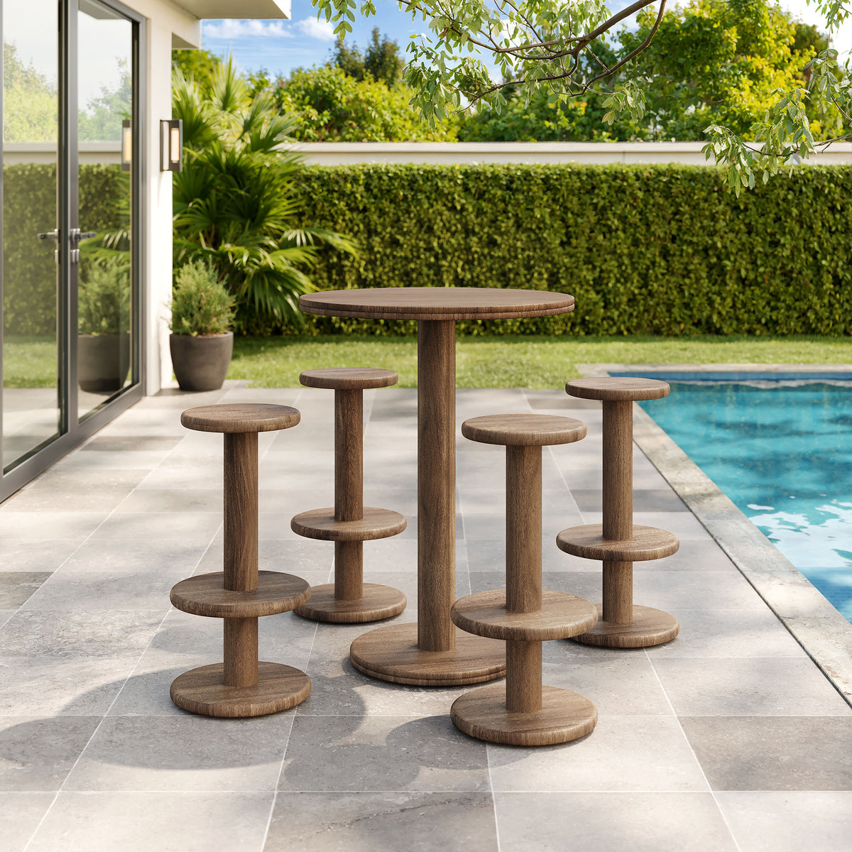 Neo 5-Piece Round Indoor - Outdoor Patio Round Patio Bar Table And Stool Set
