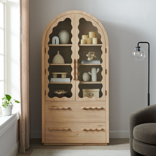 Rory 76 Inch Arched Kitchen Pantry Display Cabinet