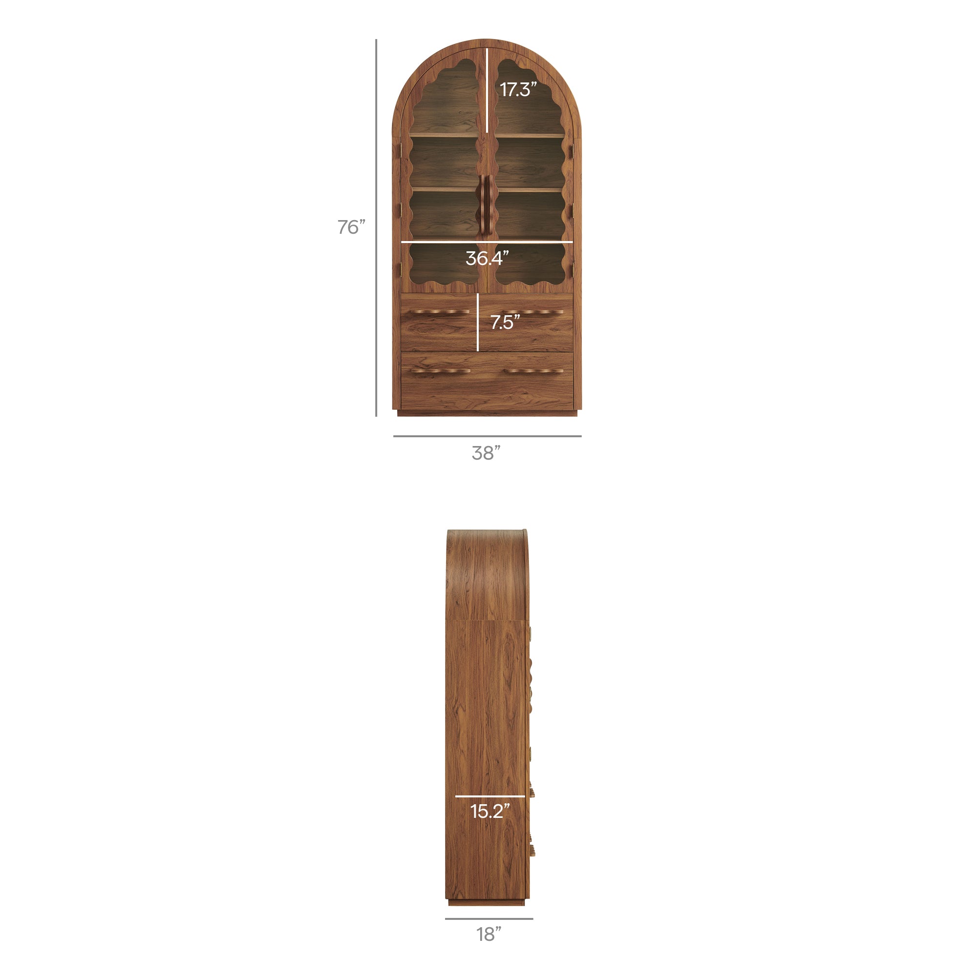 Rory 76 Inch Arched Kitchen Pantry Display Cabinet