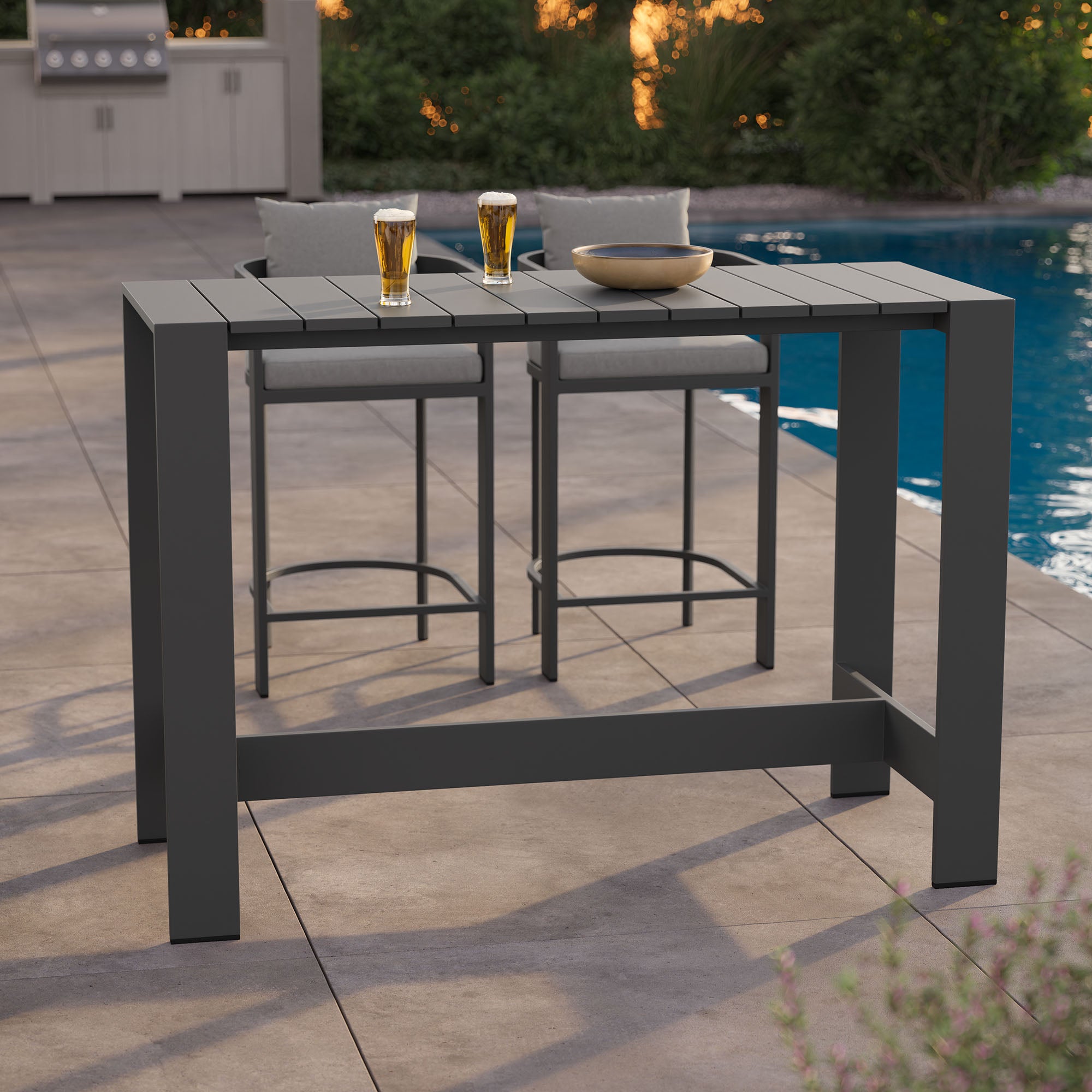 Tahoe 59 Inch Rectangle Outdoor Patio Aluminum Bar Table