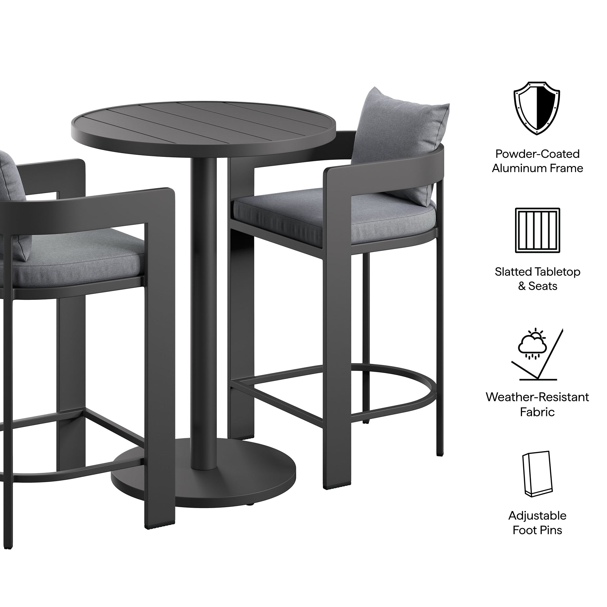 Tahoe 3-Piece Outdoor Patio Aluminum Bar Set