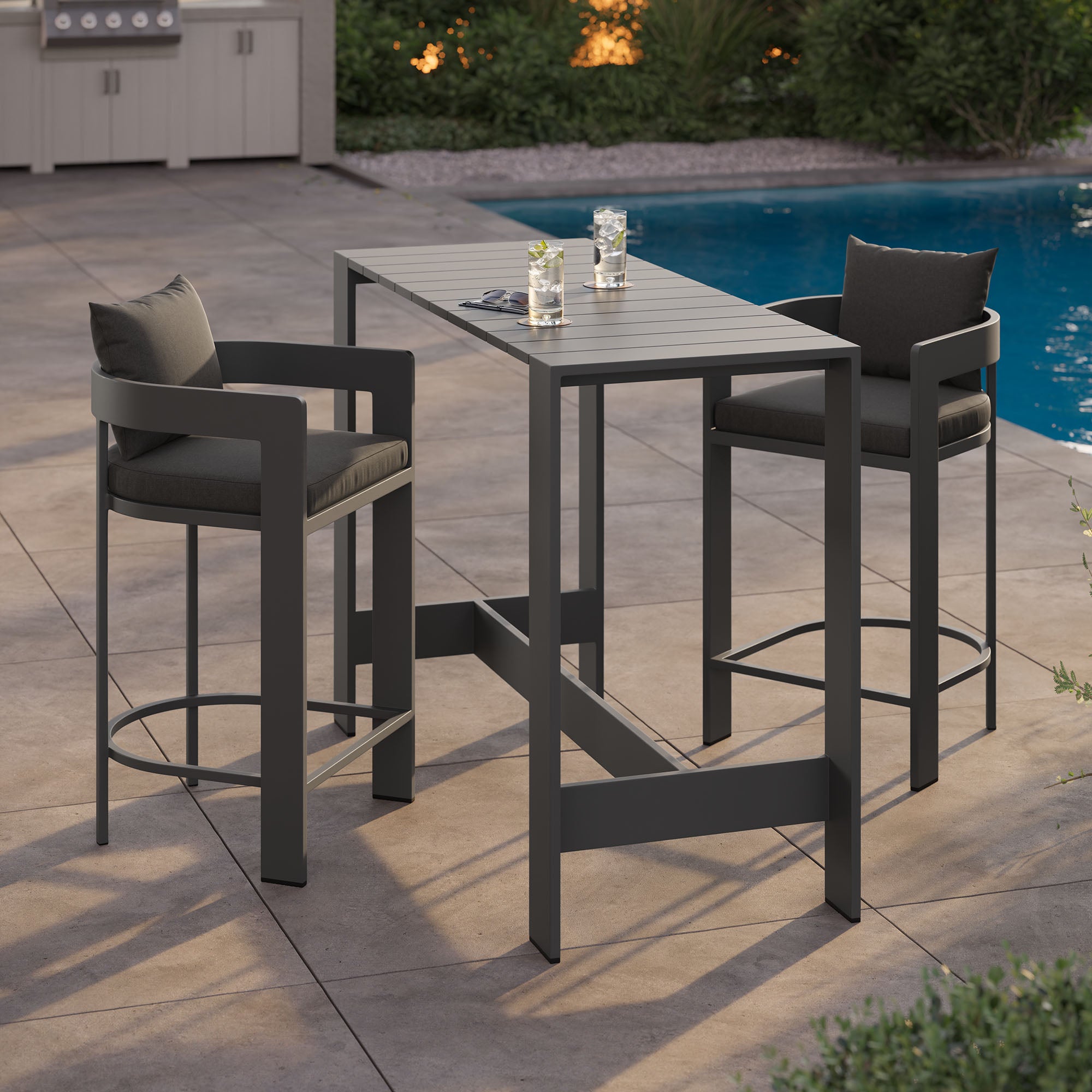 Tahoe 3-Piece Outdoor Patio Aluminum Bar Table Set