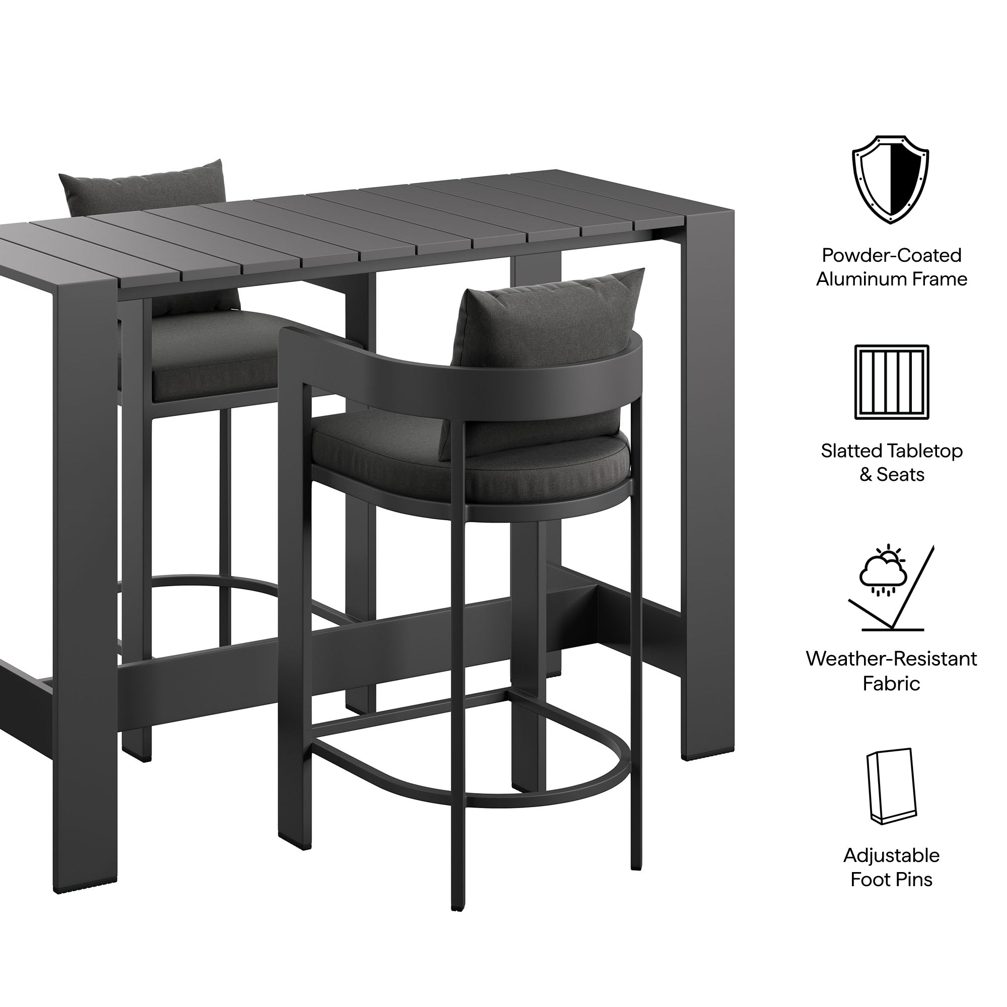 Tahoe 3-Piece Outdoor Patio Aluminum Bar Table Set
