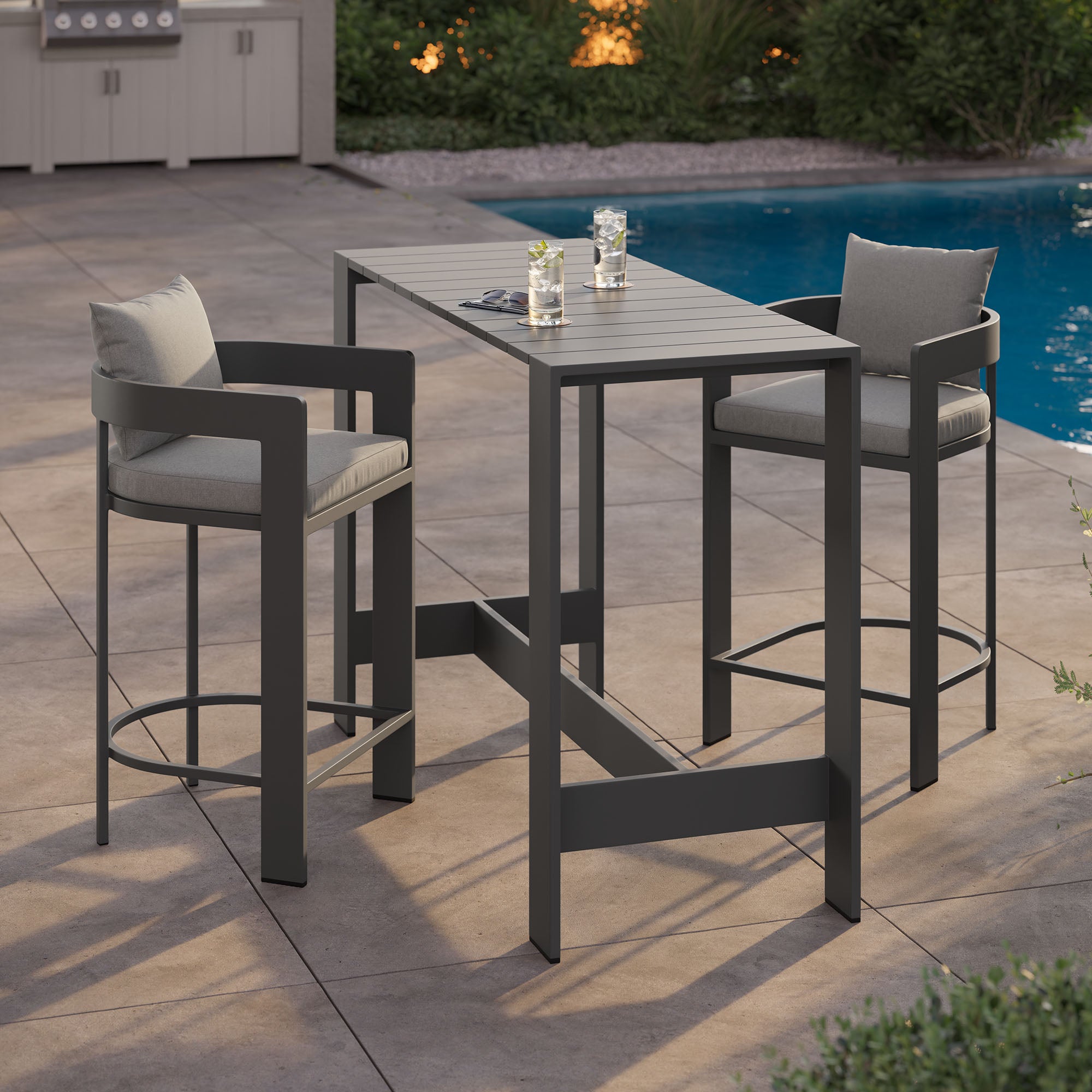 Tahoe 3-Piece Outdoor Patio Aluminum Bar Table Set