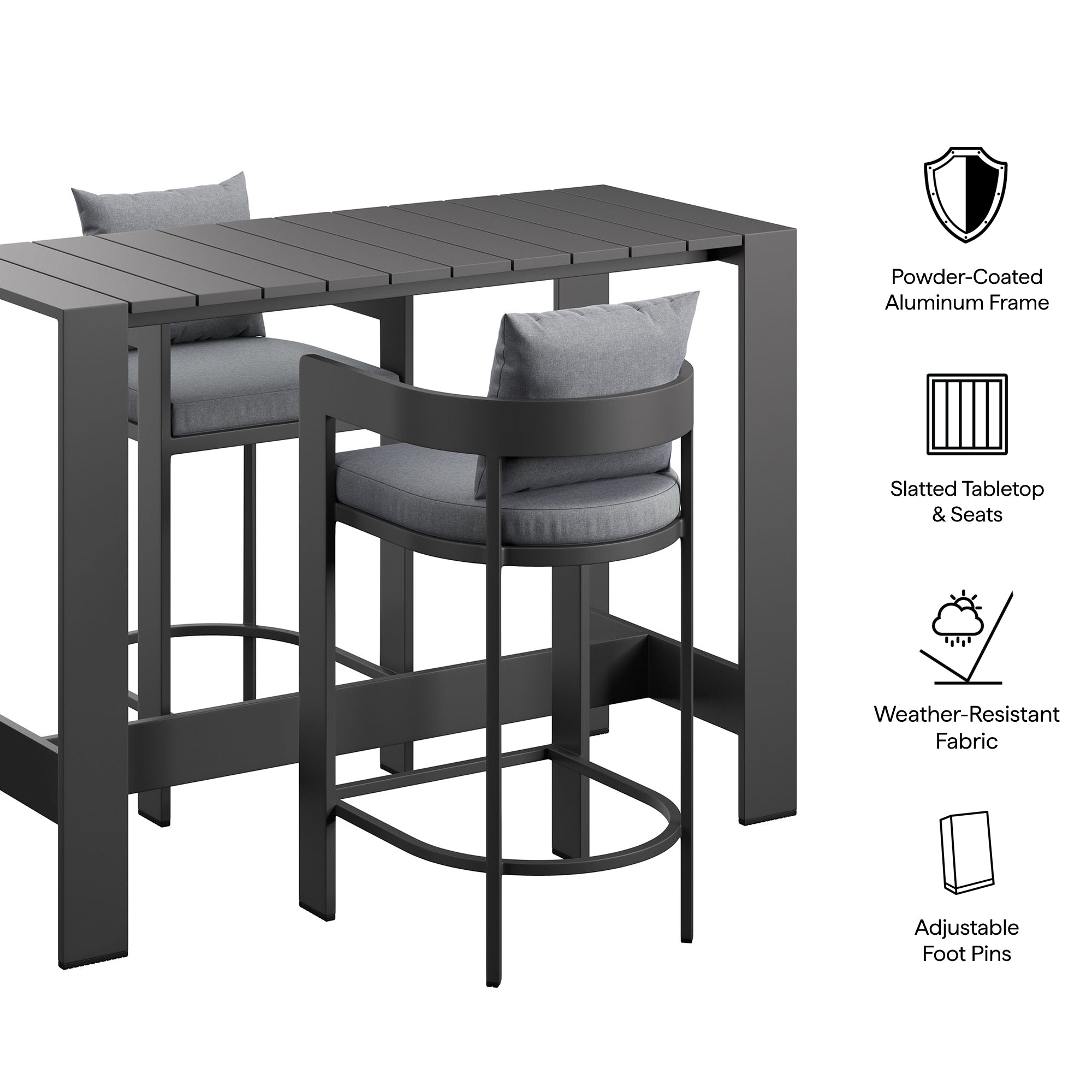 Tahoe 3-Piece Outdoor Patio Aluminum Bar Table Set