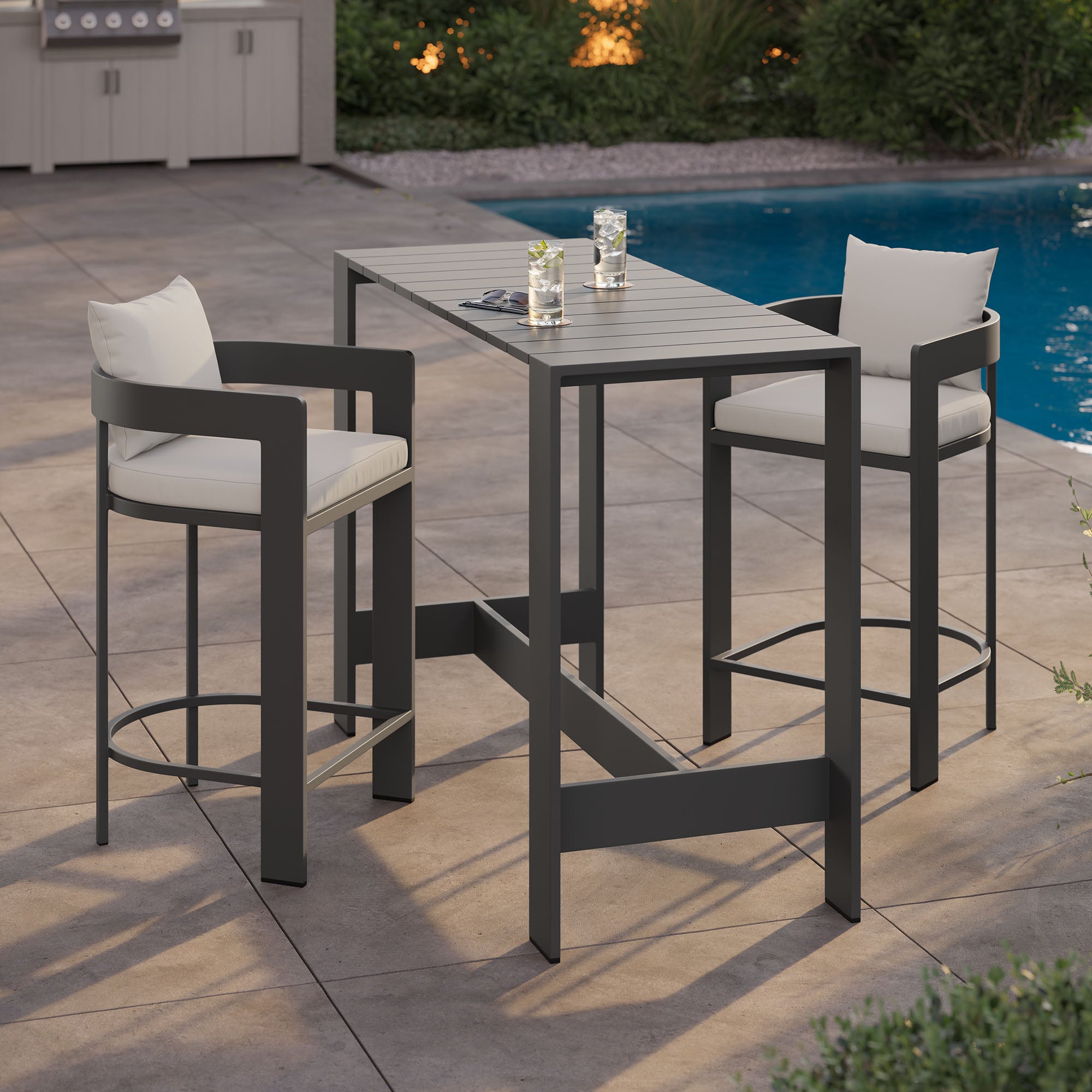 Tahoe 3-Piece Outdoor Patio Aluminum Bar Table Set
