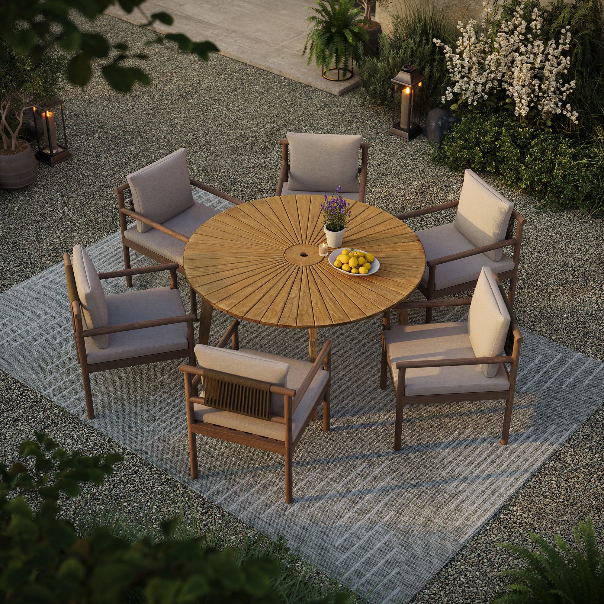 Cielo 59" Sunburst Outdoor Patio Teak Dining Table