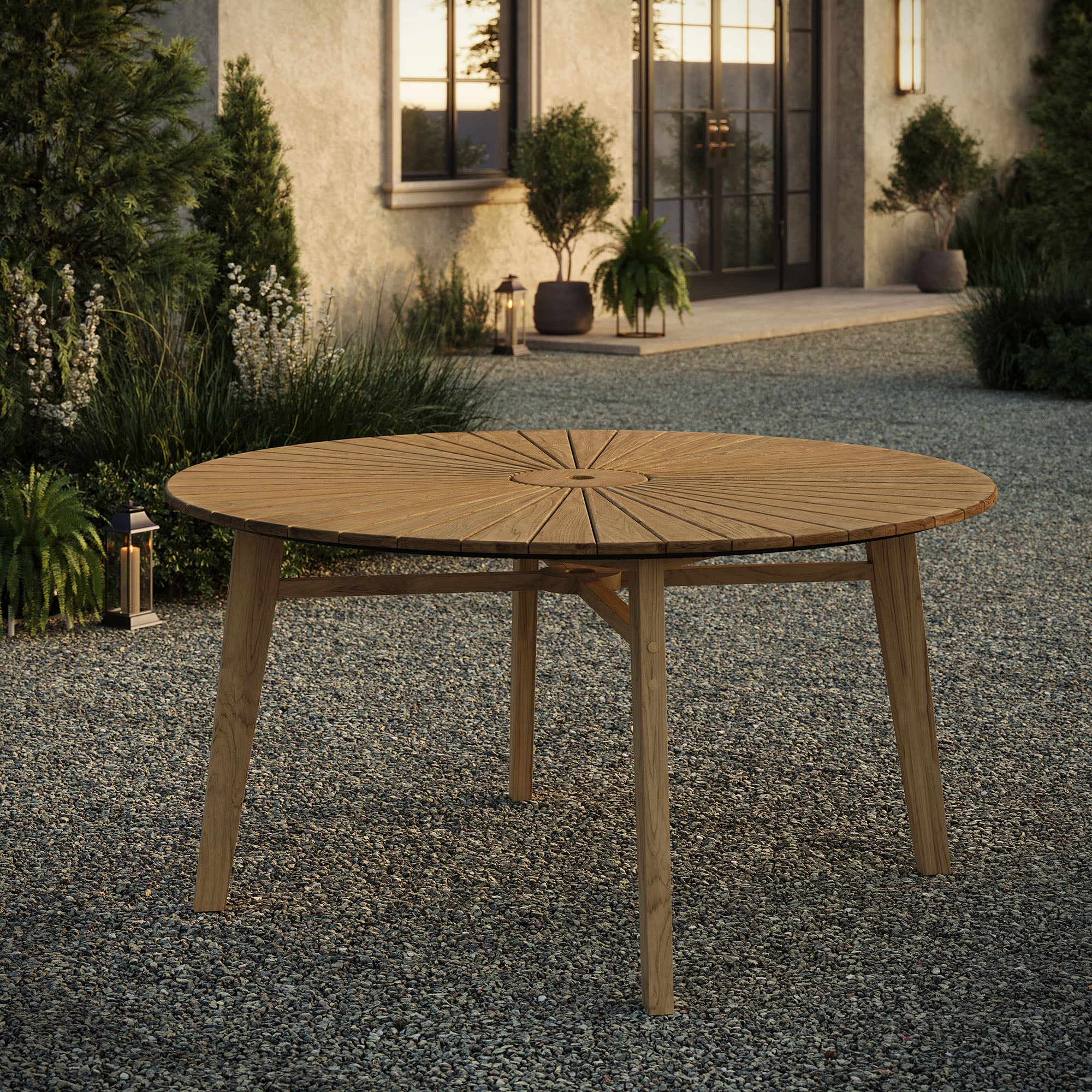 Cielo 59" Sunburst Outdoor Patio Teak Dining Table
