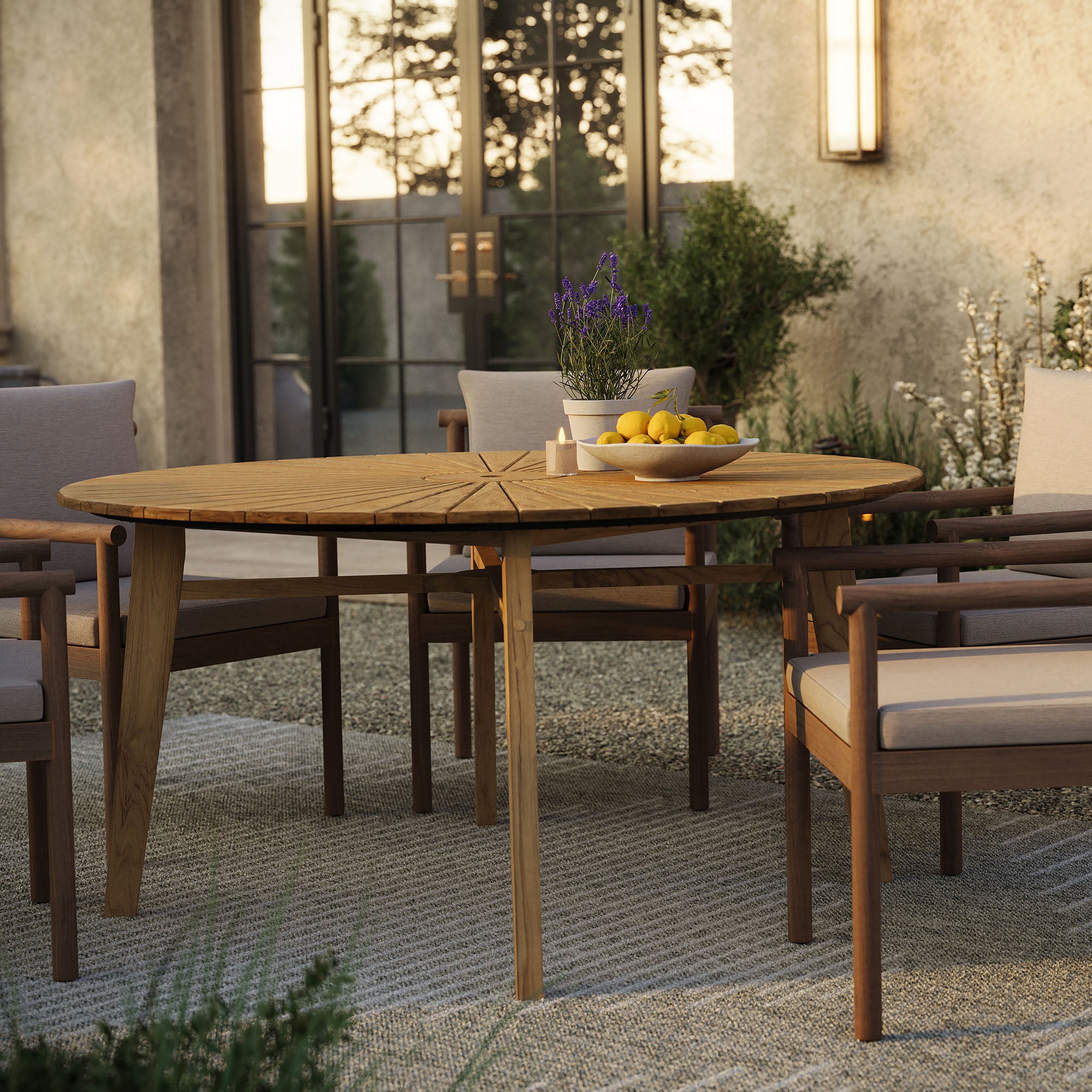 Cielo 59" Sunburst Outdoor Patio Teak Dining Table