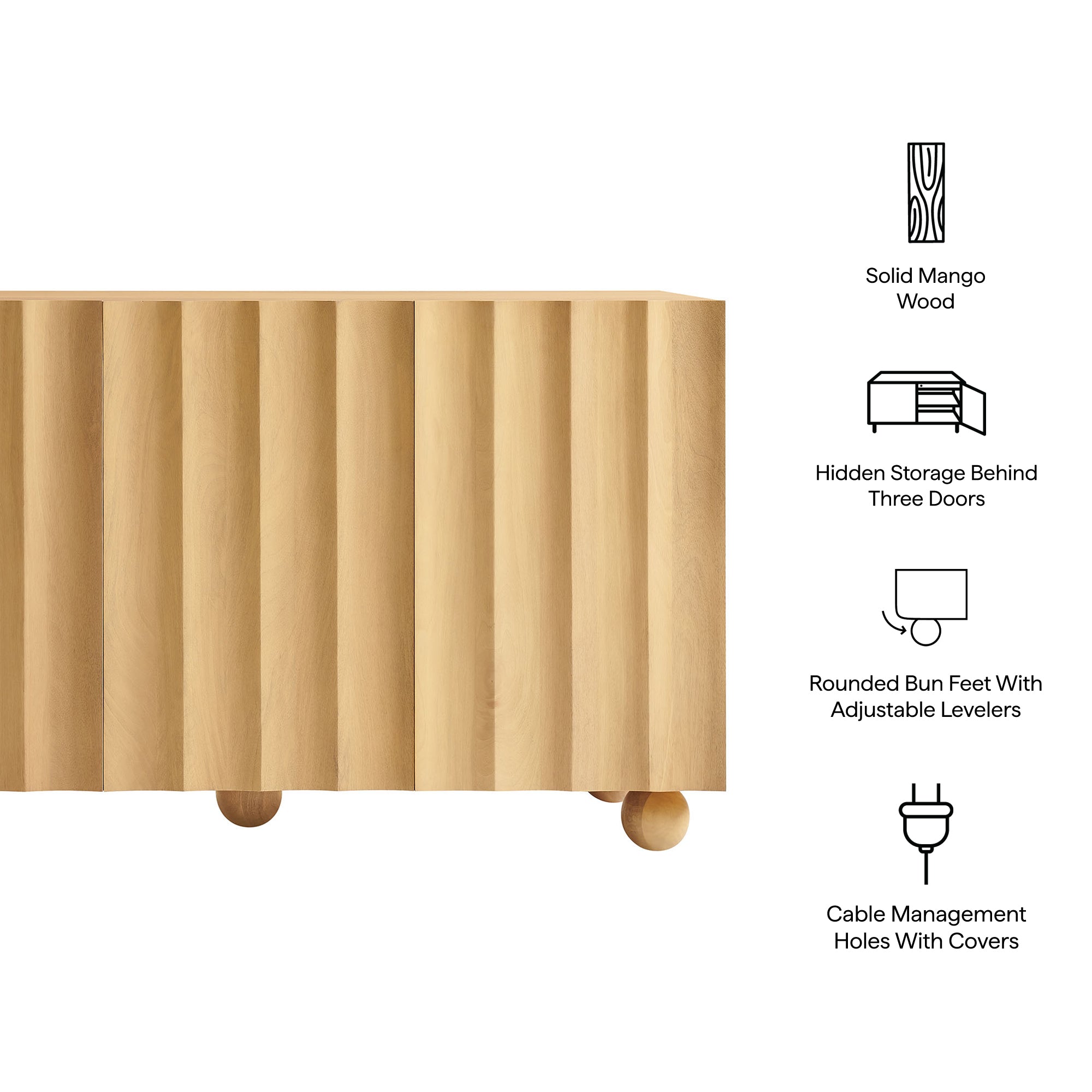 Sorren 54 Inch Scalloped Wood 3-Door Sideboard