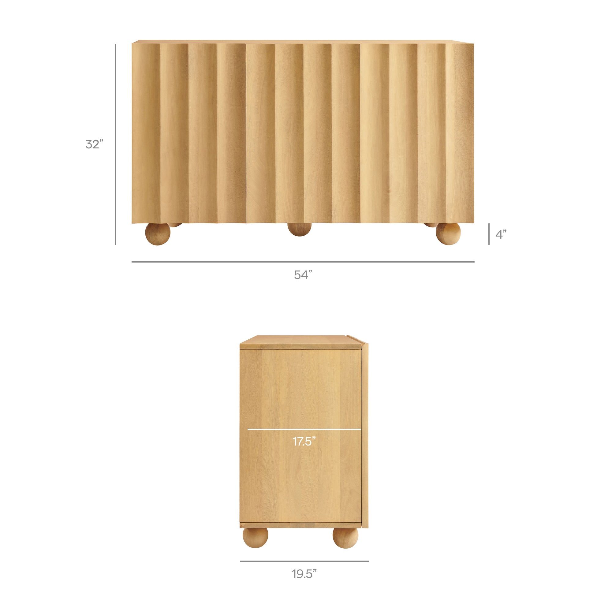 Sorren 54 Inch Scalloped Wood 3-Door Sideboard