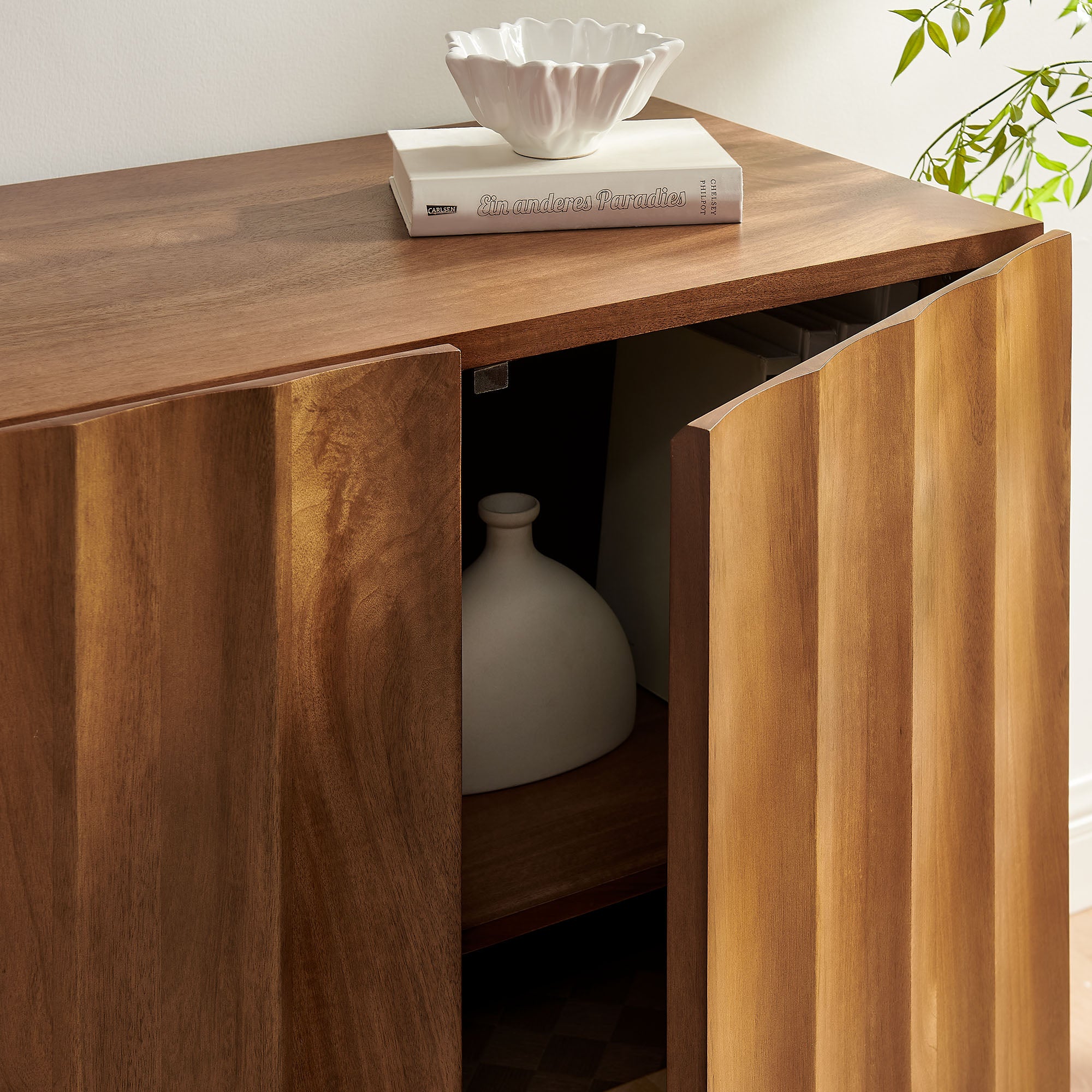 Sorren 54 Inch Scalloped Wood 3-Door Sideboard