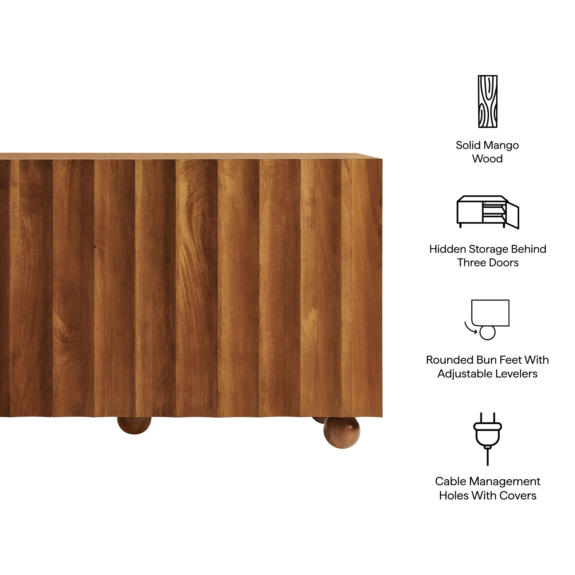 Sorren 54 Inch Scalloped Wood 3-Door Sideboard