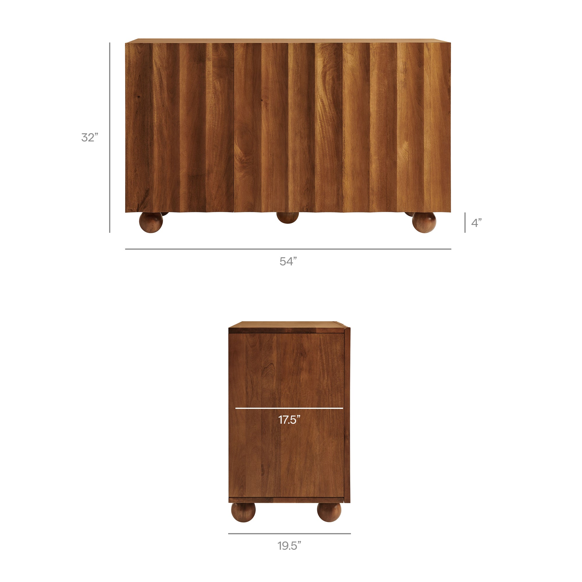 Sorren 54 Inch Scalloped Wood 3-Door Sideboard