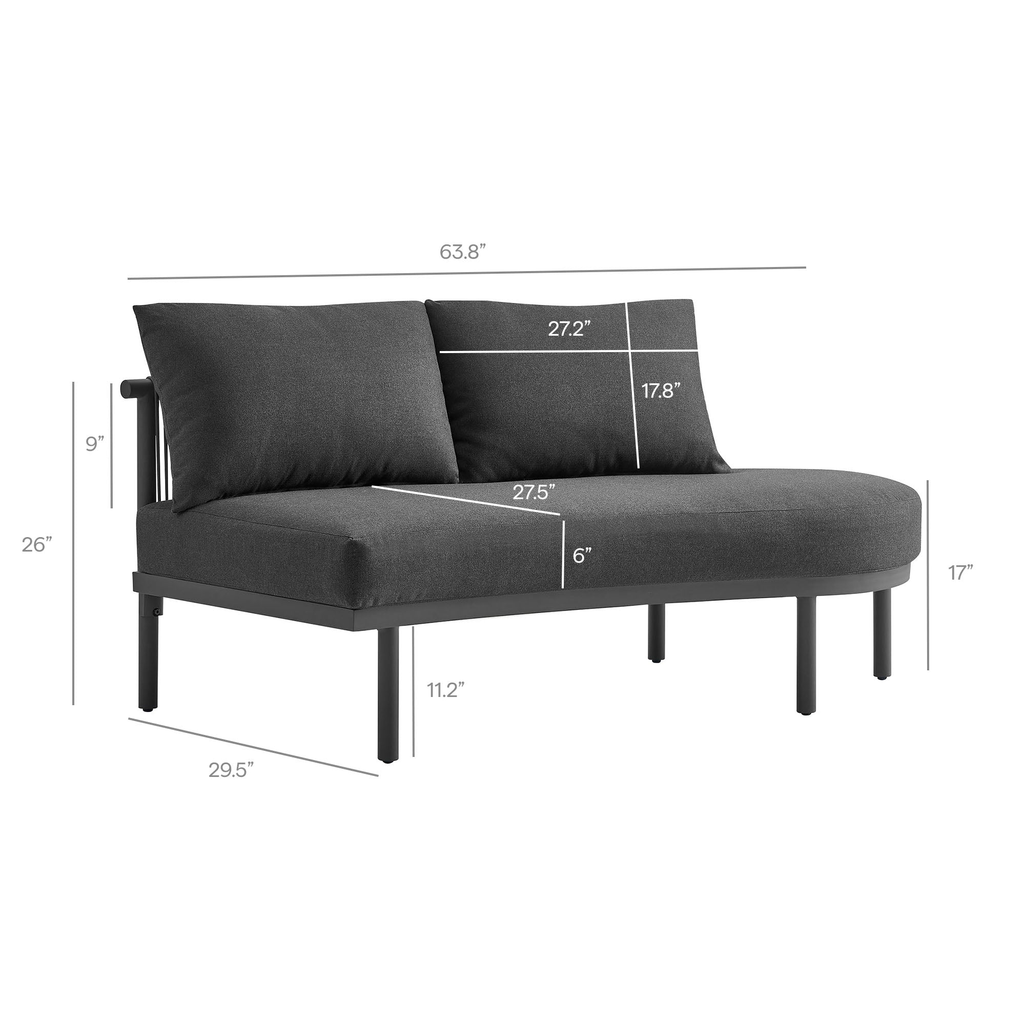 Porta Right-Arm Facing Outdoor Patio Aluminum Modular Piece