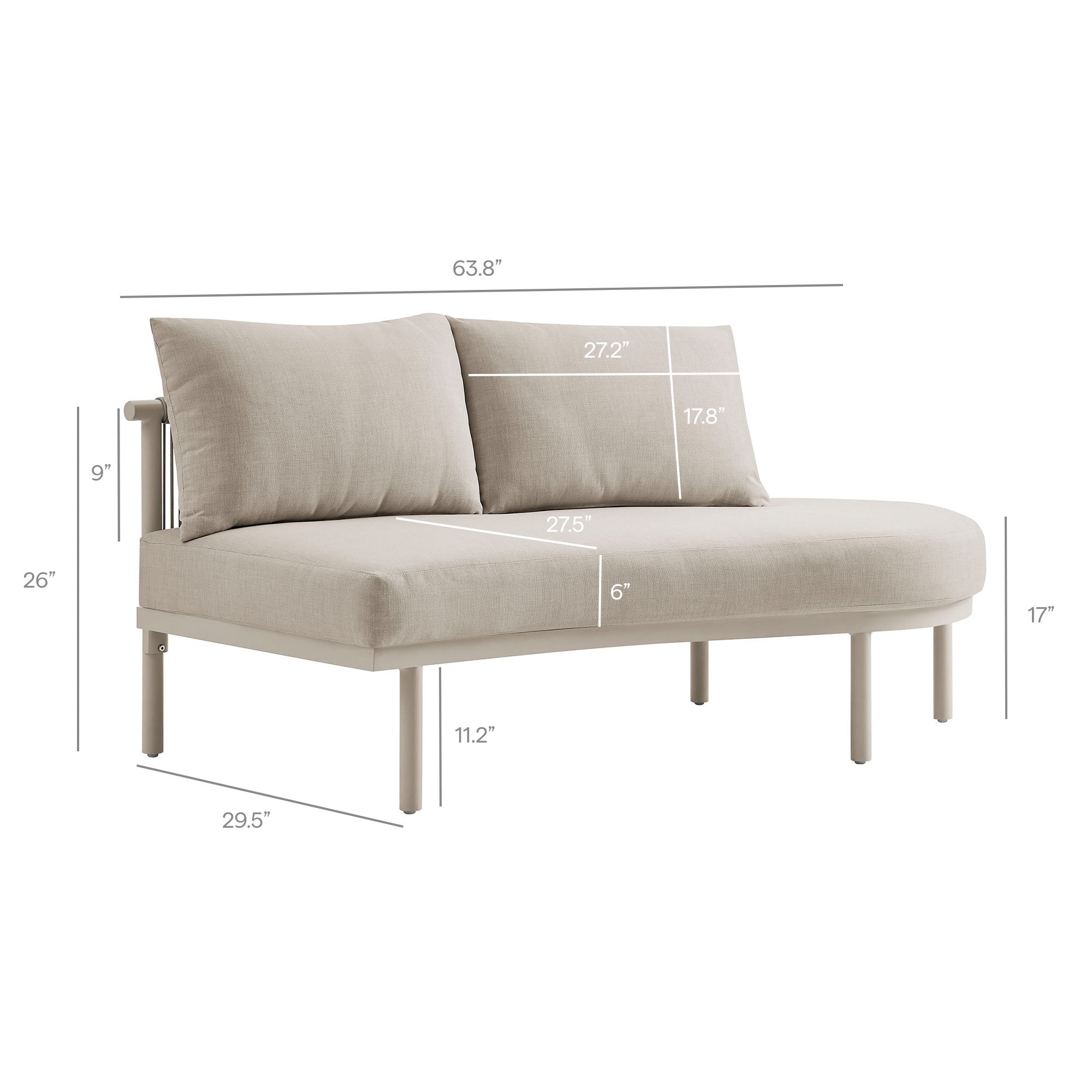 Porta Right-Arm Facing Outdoor Patio Aluminum Modular Piece