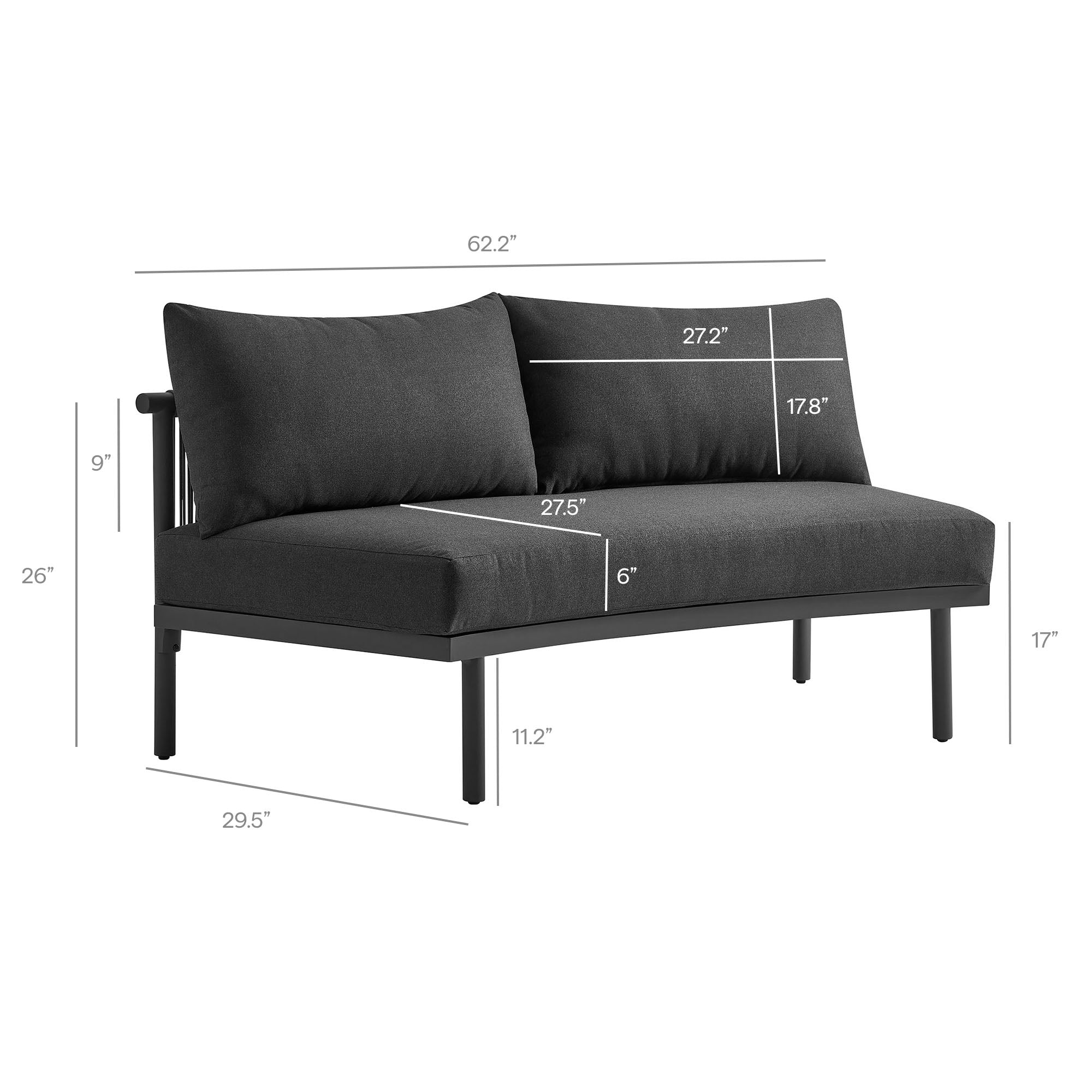 Porta 3 Piece Outdoor Patio Aluminum Modular Sofa
