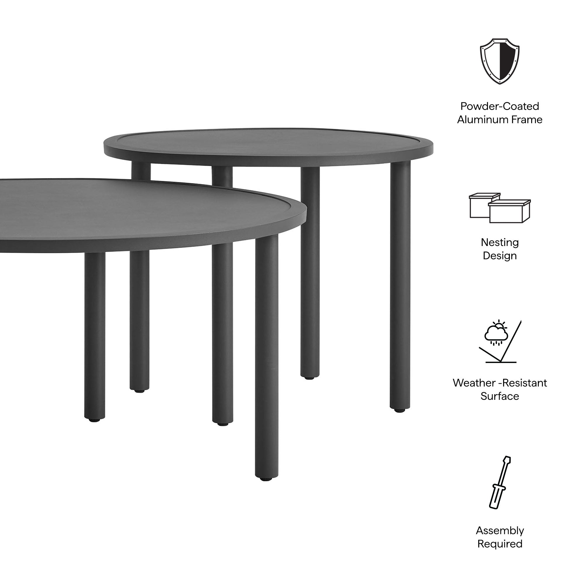Porta 2 Piece Nesting Outdoor Patio Aluminum Coffee Table Set