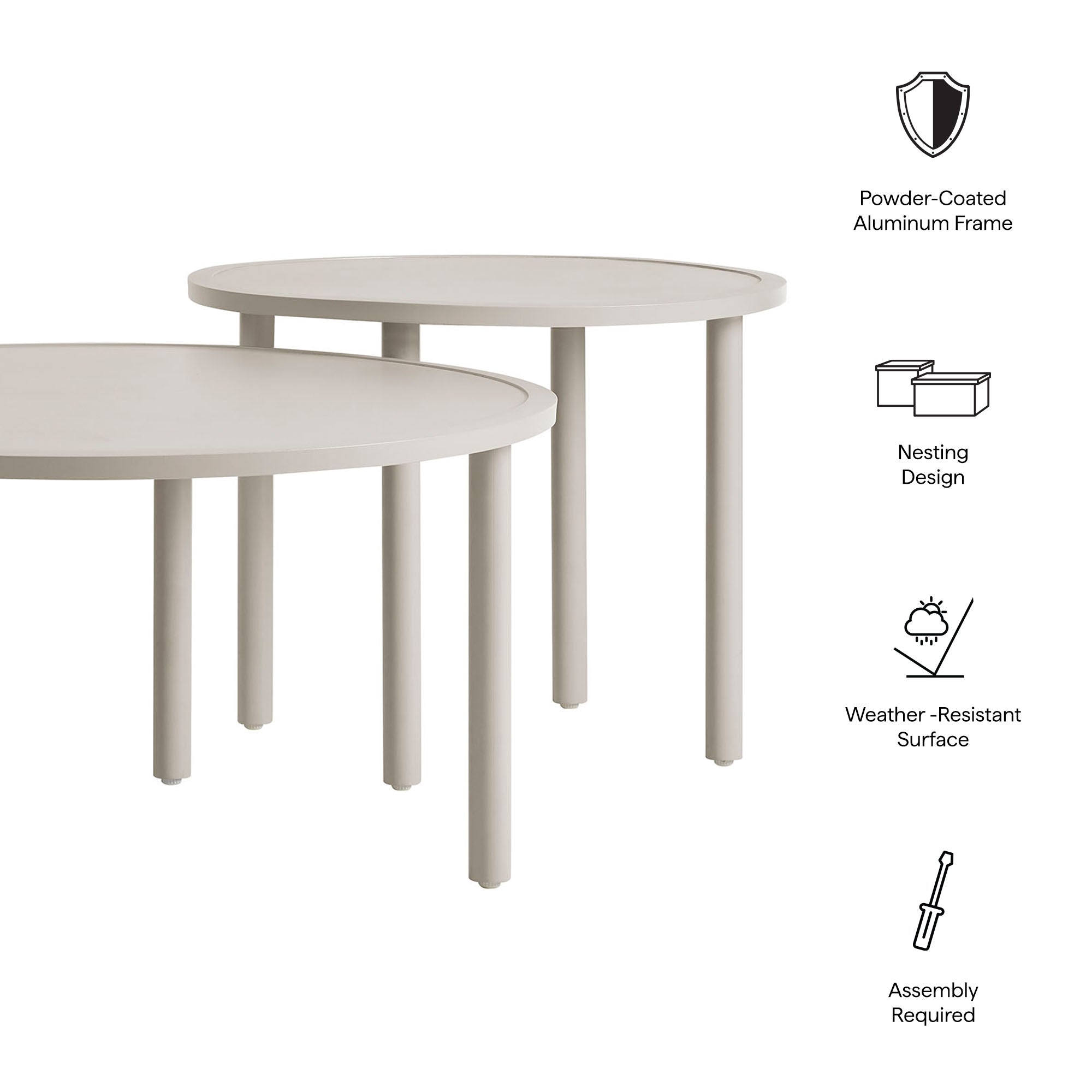 Porta 2 Piece Nesting Outdoor Patio Aluminum Coffee Table Set