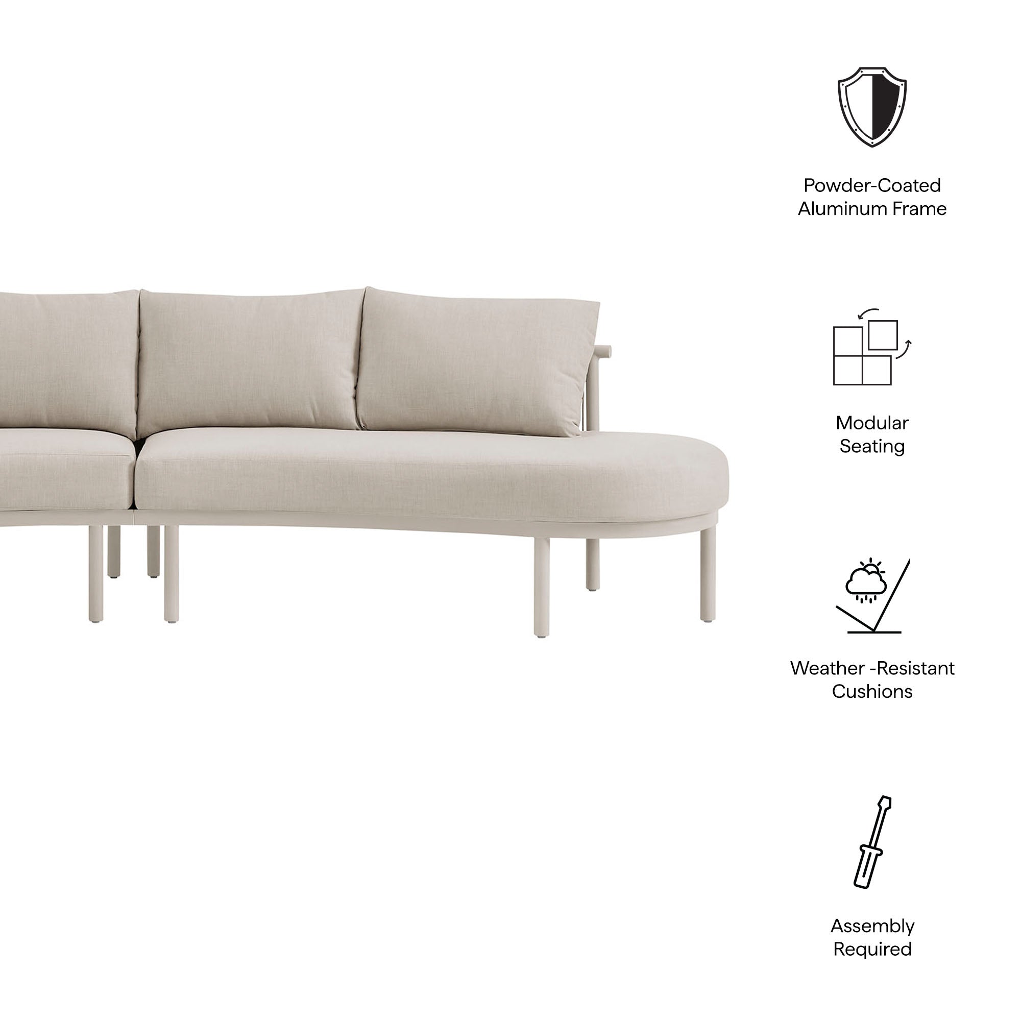 Porta 2 Piece Outdoor Patio Aluminum Modular Sofa