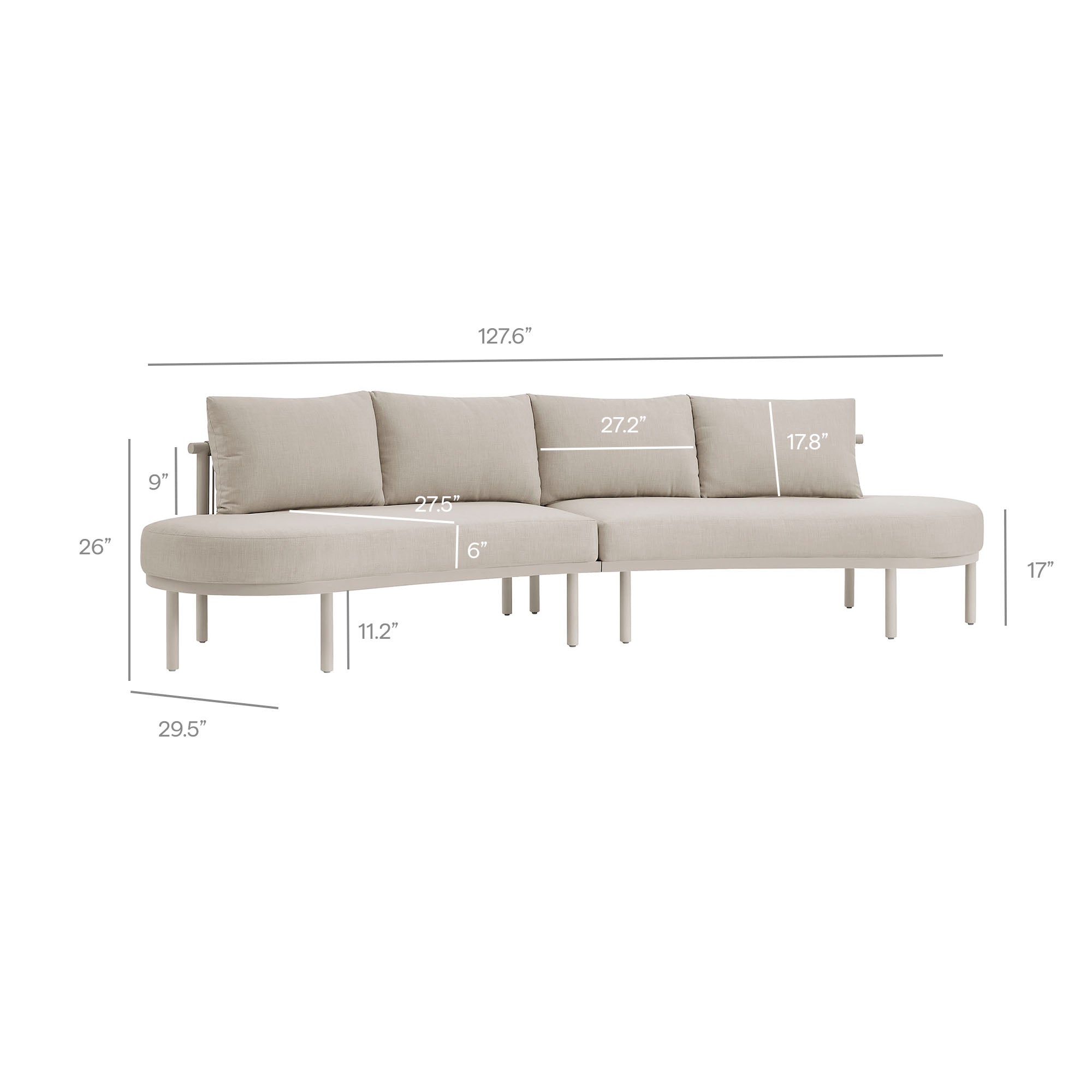 Porta 2 Piece Outdoor Patio Aluminum Modular Sofa