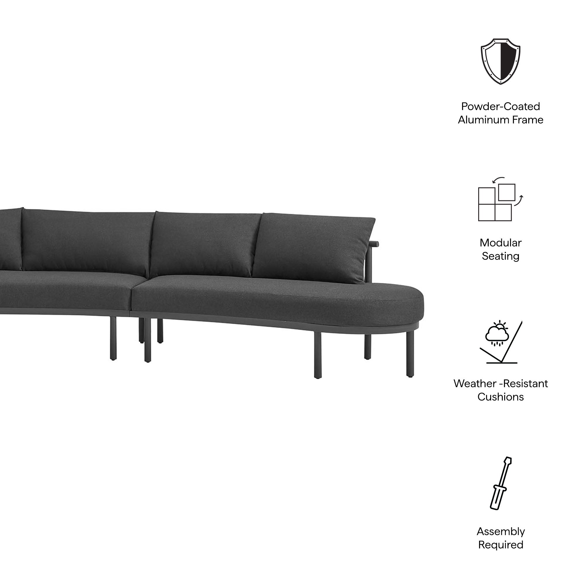 Porta 3 Piece Outdoor Patio Aluminum Modular Sofa