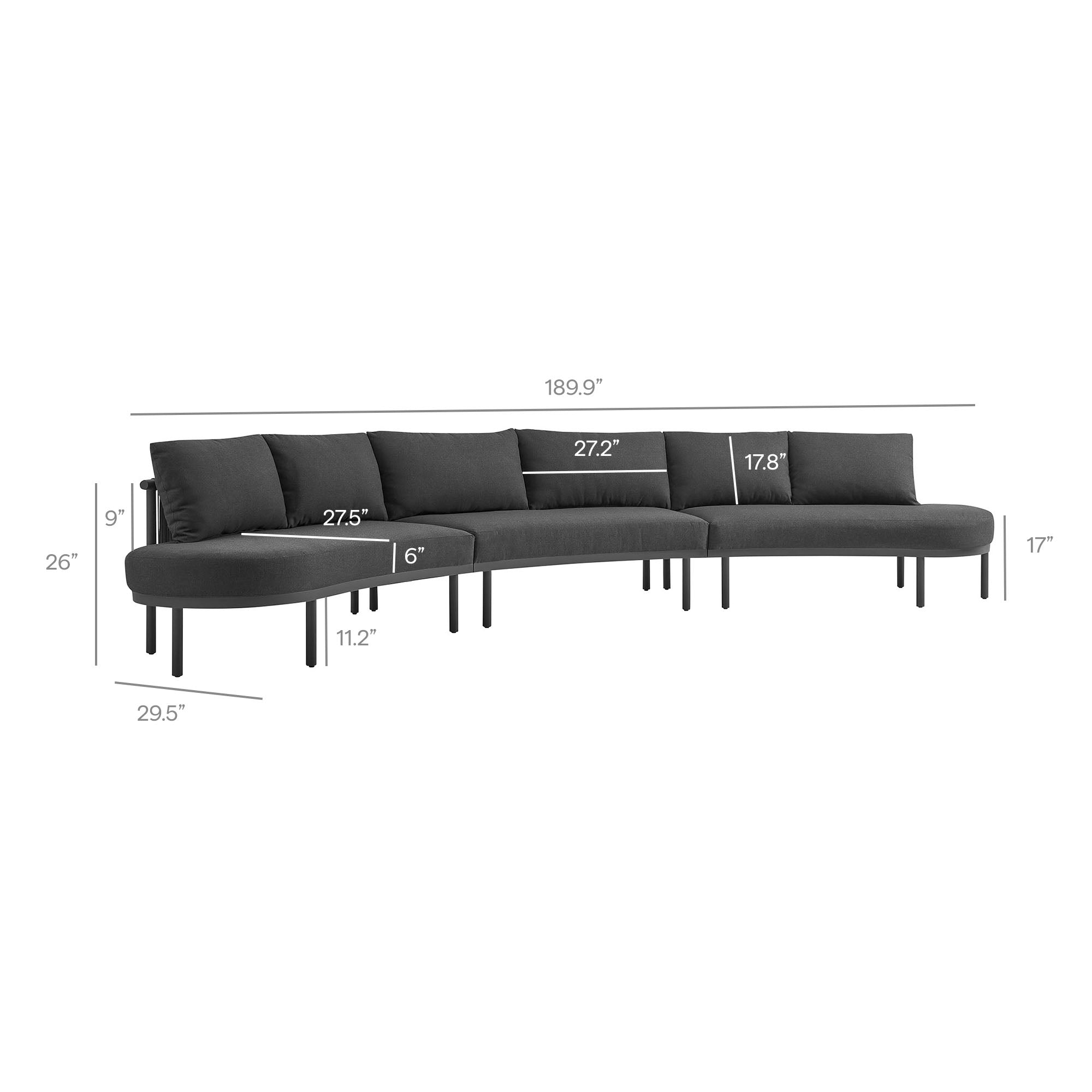 Porta 3 Piece Outdoor Patio Aluminum Modular Sofa