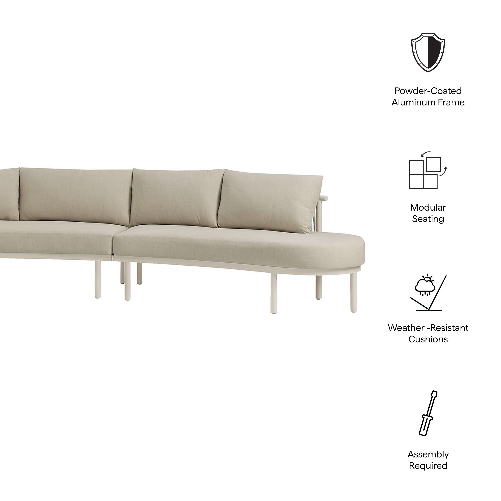 Porta 3 Piece Outdoor Patio Aluminum Modular Sofa