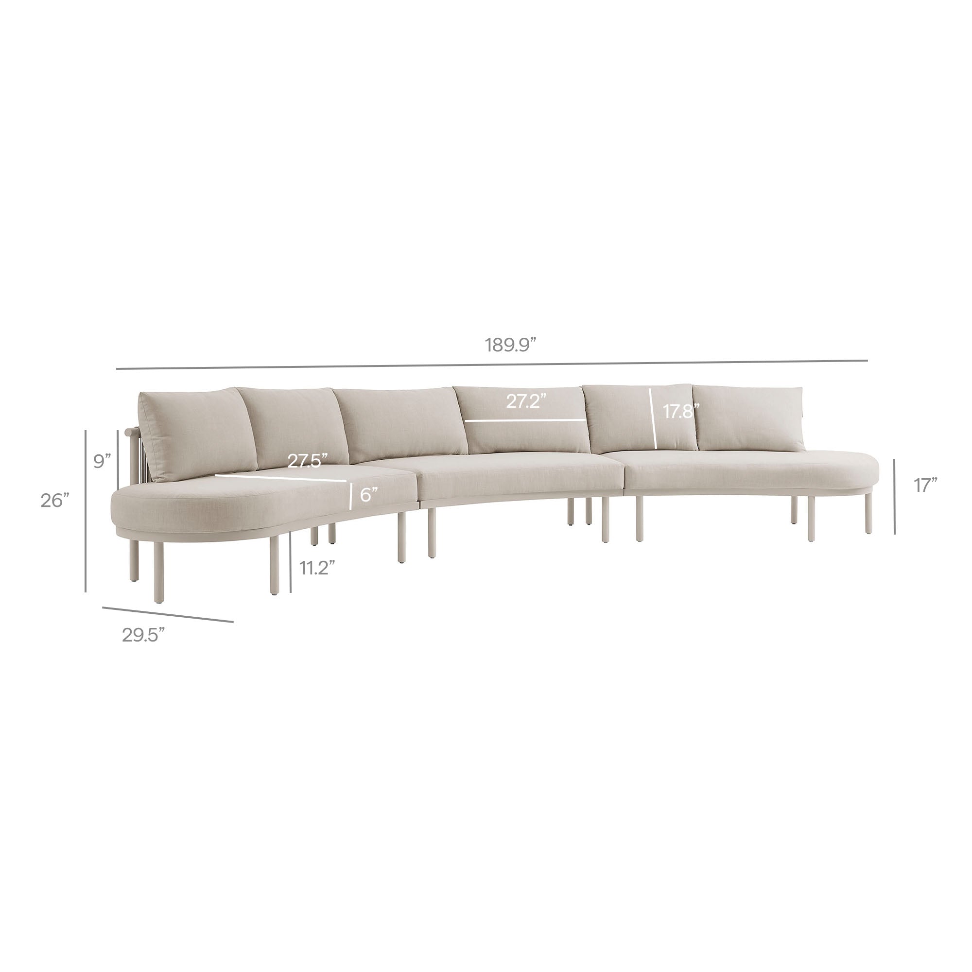 Porta 3 Piece Outdoor Patio Aluminum Modular Sofa