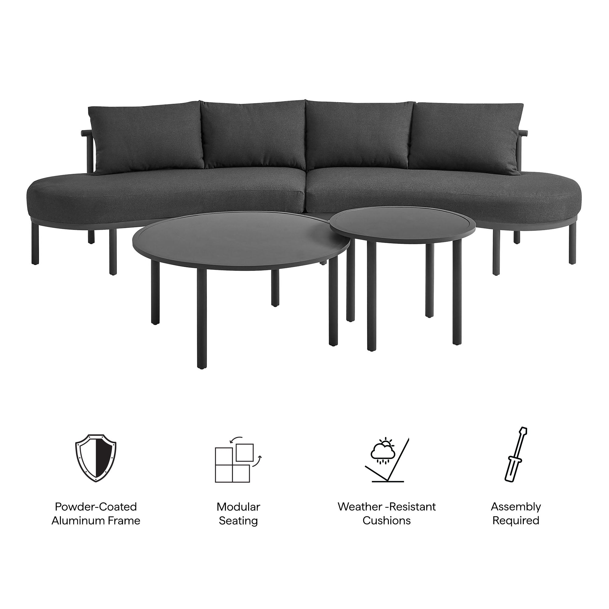 Porta 4 Piece Outdoor Patio Aluminum Modular Sofa Set