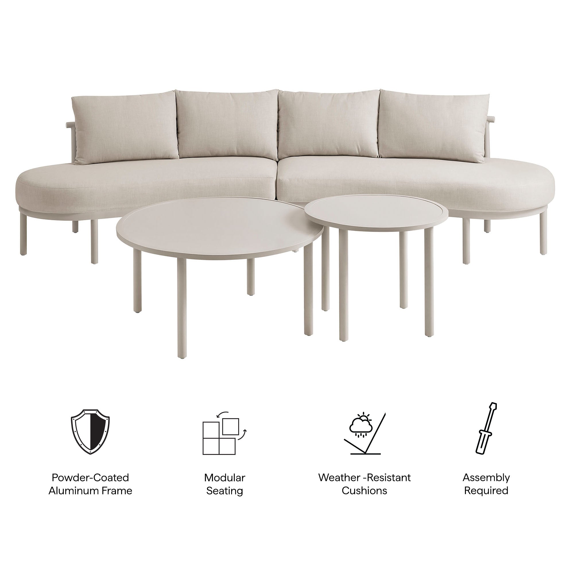 Porta 4 Piece Outdoor Patio Aluminum Modular Sofa Set