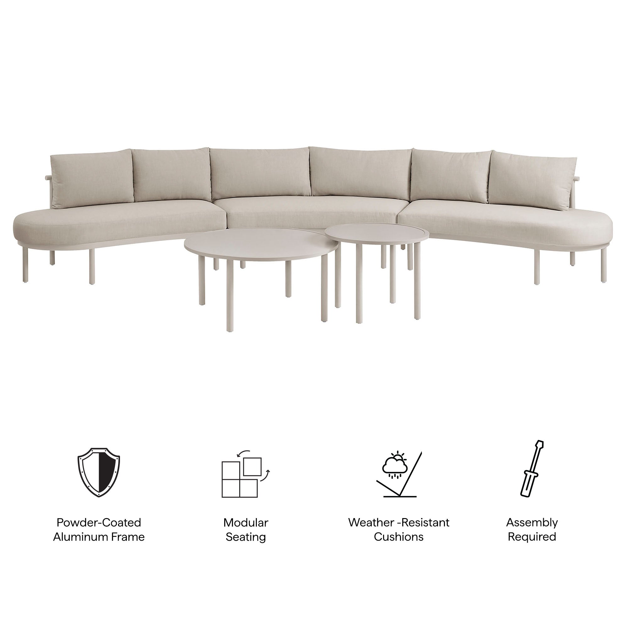 Porta 5 Piece Outdoor Patio Aluminum Modular Sofa Set