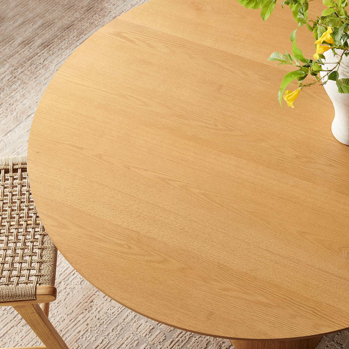 Renwick 47 Inch Oak Veneer Round Pedestal Dining Table