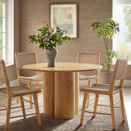 Renwick 47 Inch Oak Veneer Round Pedestal Dining Table