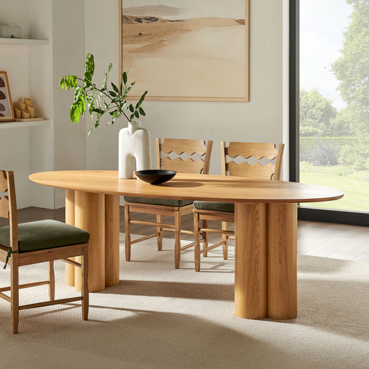 Renwick 79 Inch Oak Veneer Oval Pedestal Dining Table